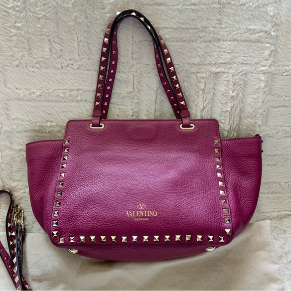 VALENTINO GARAVANI Rockstud Small GRAINY CALF SKIN Tote in MAGENTA - Picture 7 of 16